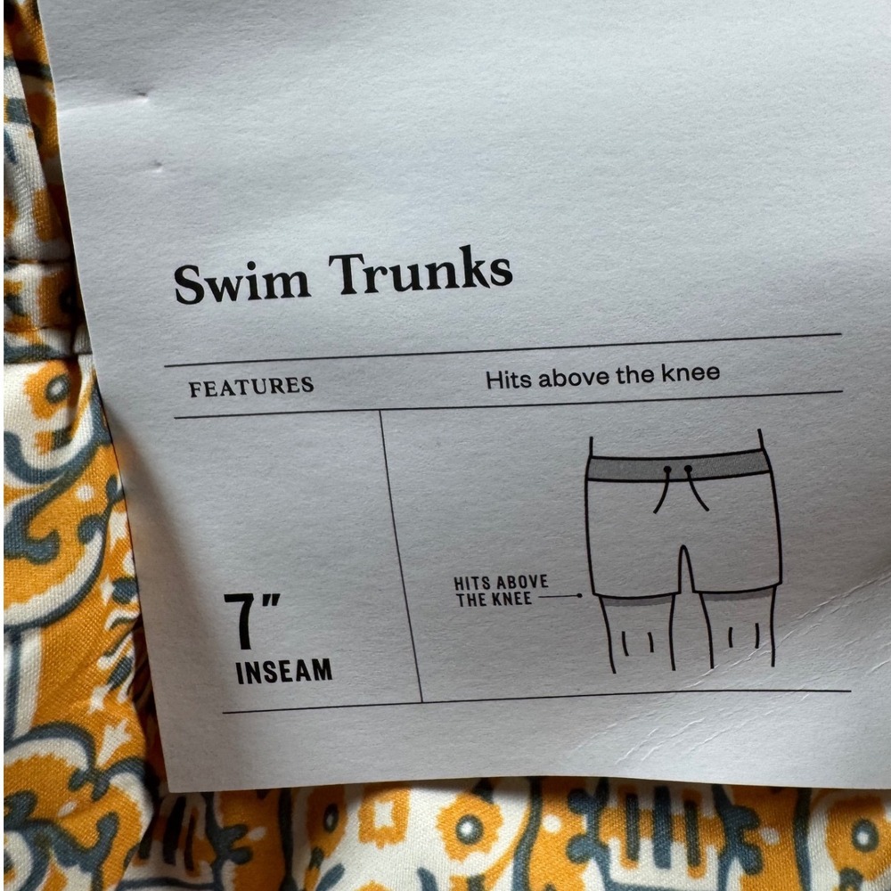 Goodfellow & Co Mens 7" Swim Trunks Gold Medallion Tile Geometric Yellow Small - Picture 4 of 5